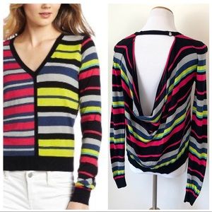 BCBGMaxAzria Multicolor Striped V-Neck Sweater